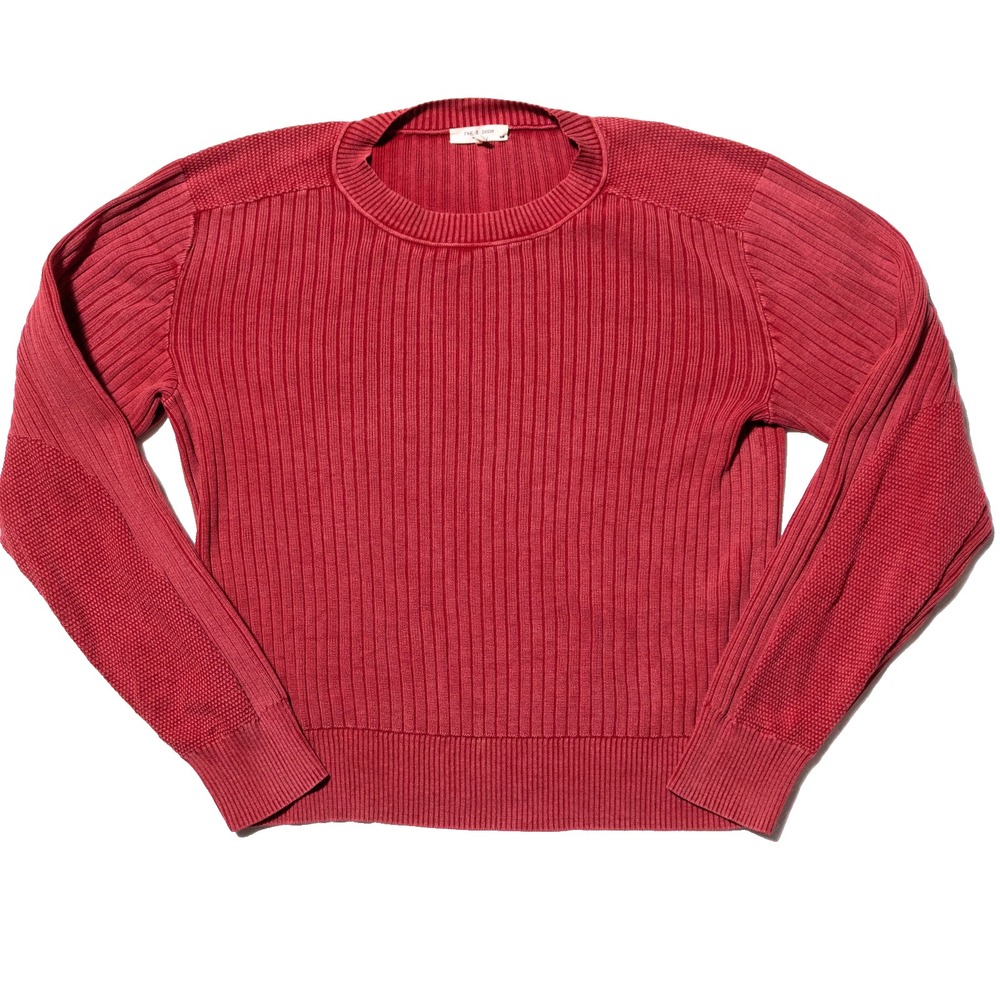 Rag & Bone Ribbed Cotton Sweater Red Minimalist Preppy Crewneck Women's Medium